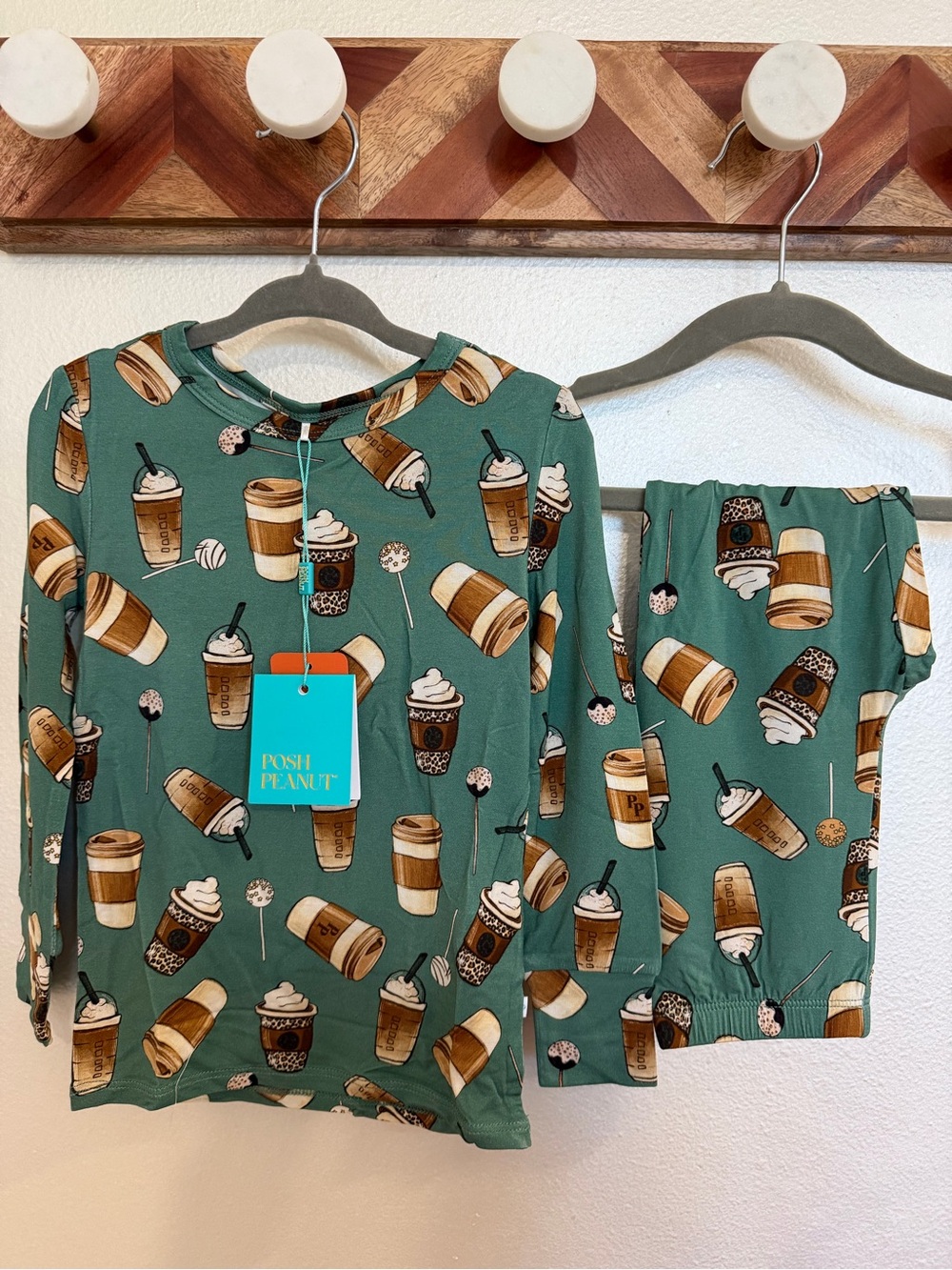 Posh Peanut Morning Brew “Starbucks” Green Coffee Cake Pop Dessert Print Pajama